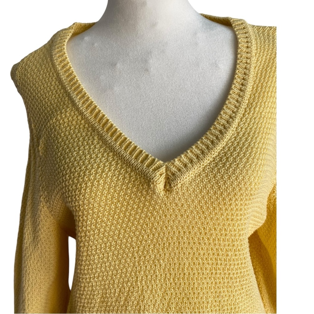 Talbots Women Petite Sz L Buttercup Woven Yellow Cotton Sweater Fringe Edge